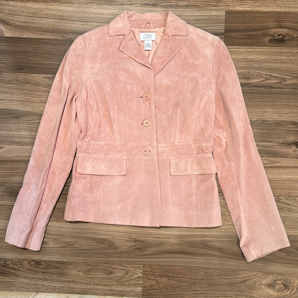 Suede Ann Taylor Loft Pink Soft Lined Pockets Pink Button Up Jacket 2